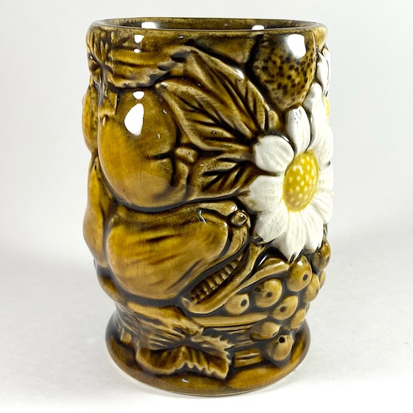 Vintage fruit and floral ceramic cup vase